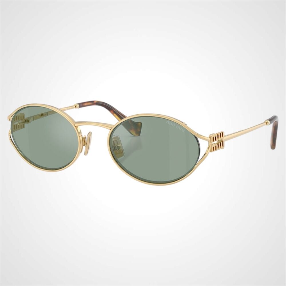 New MIU MIU Sunglasses Gold Oval Green Lens 54mm Oval Metal